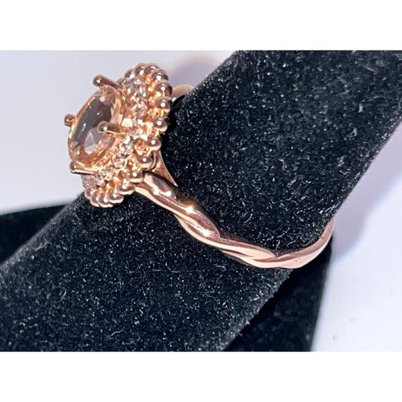 1.50 CT Oval Lab Created Morganite Diamond Halo Engagement Ring Rose Gold Plated - Picture 8 of 12